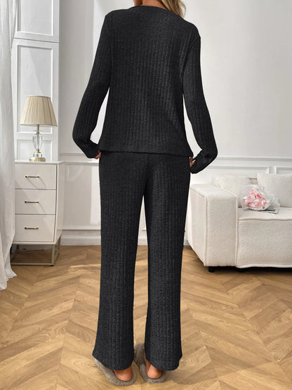 Ribbed Long Sleeve Top and Pants Lounge Set