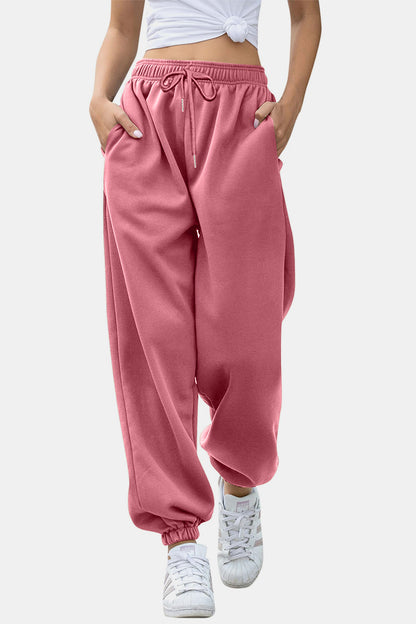 Elastic Waist Joggers with Pockets Dusty Pink