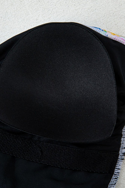 Floral Gingham Halter Neck Drawstring One Piece Swimwear