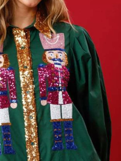 Full Size Christmas Sequin Nutcracker Tiered Shirt Dress Plus Size