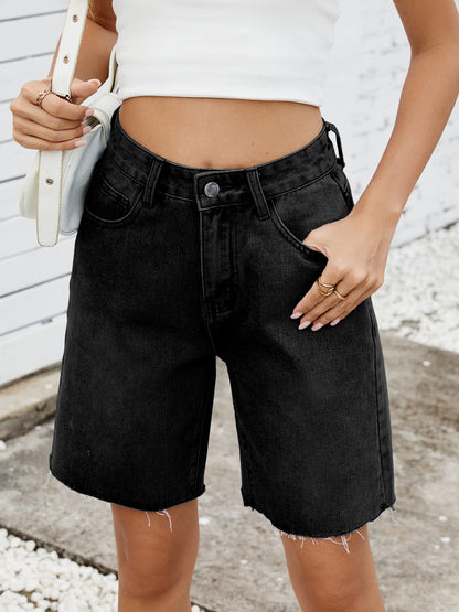 Washed Raw Hem Denim Shorts