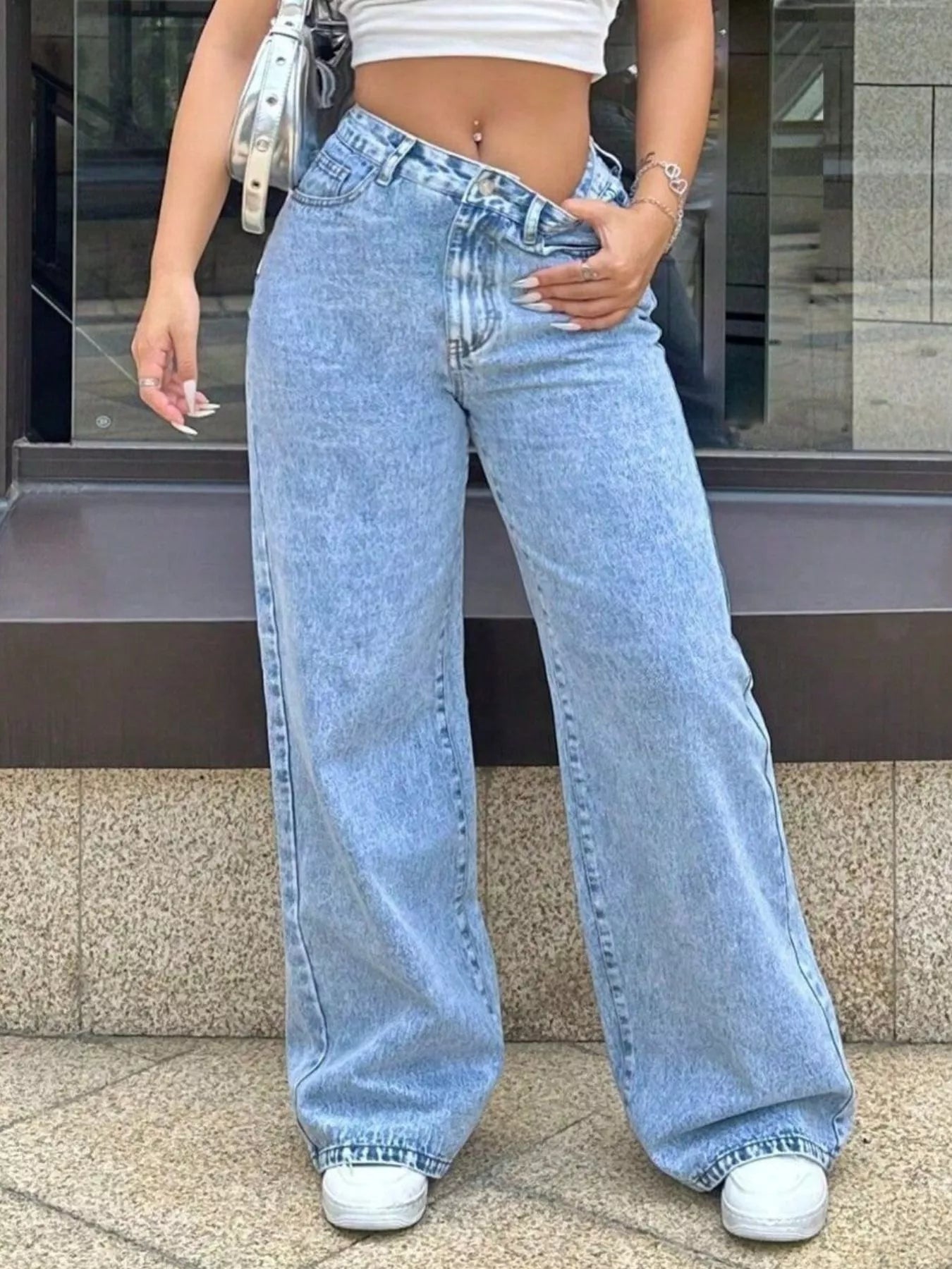 Wide Leg Wash Jeans