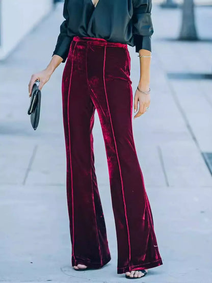 High-Waisted Wide Leg Velvet Pants