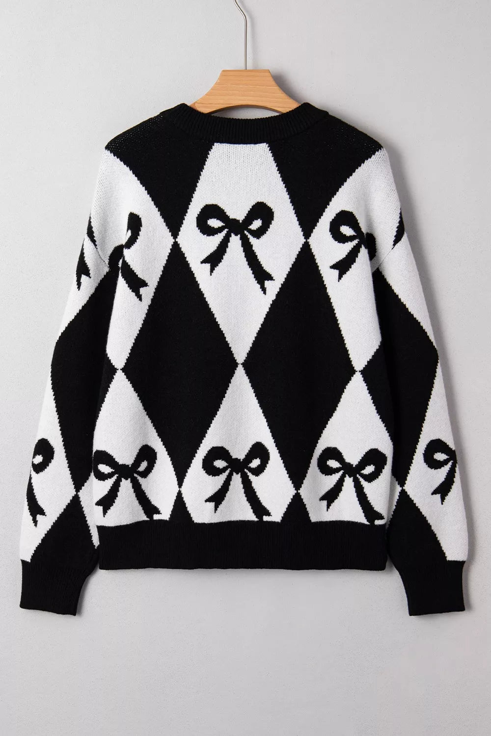 Bow Pattern Long Sleeve Contrast Sweater