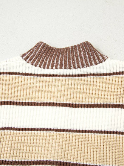 Stripe Half Zip Drop Shoulder Sweater