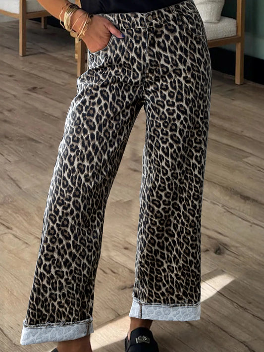 Leopard Straight Loose Leg Jeans Leopard