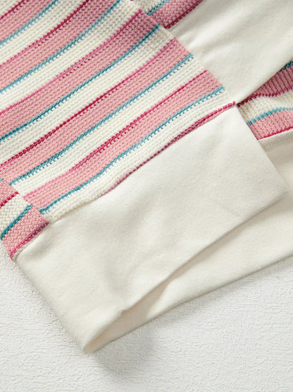 Stripe Stitched Detail Color Block Patchwork Oversized Top