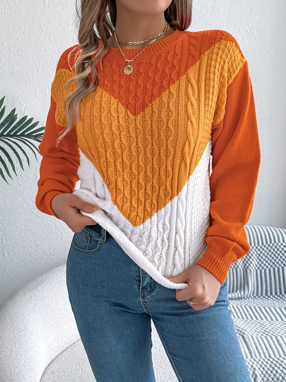 Color Block Cable Knit Sweater
