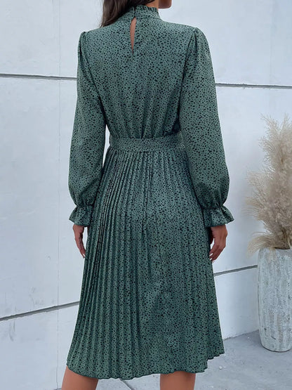 Animal Print Mock Neck Flounce Sleeve Dress