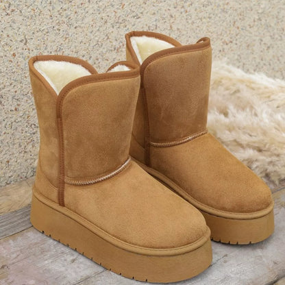 Round Toe Platform Boots Camel