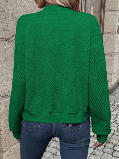 Textured Knit Zip-Up Bomber Jacket Green