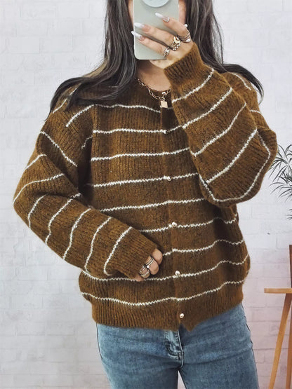 Striped Button Up Long Sleeve Cardigan