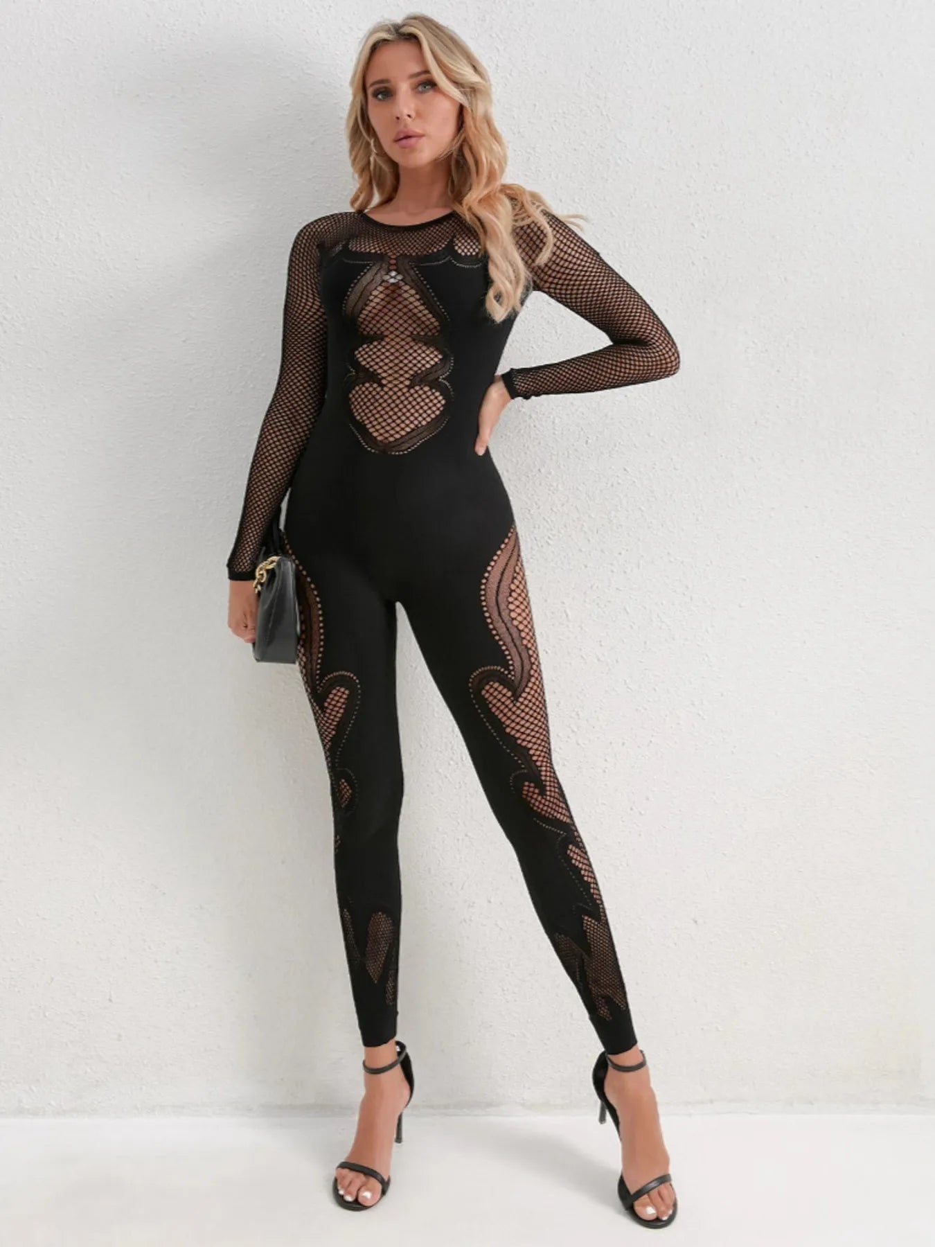 Fishing Net Sheer Long Sleeve Jumpsuit