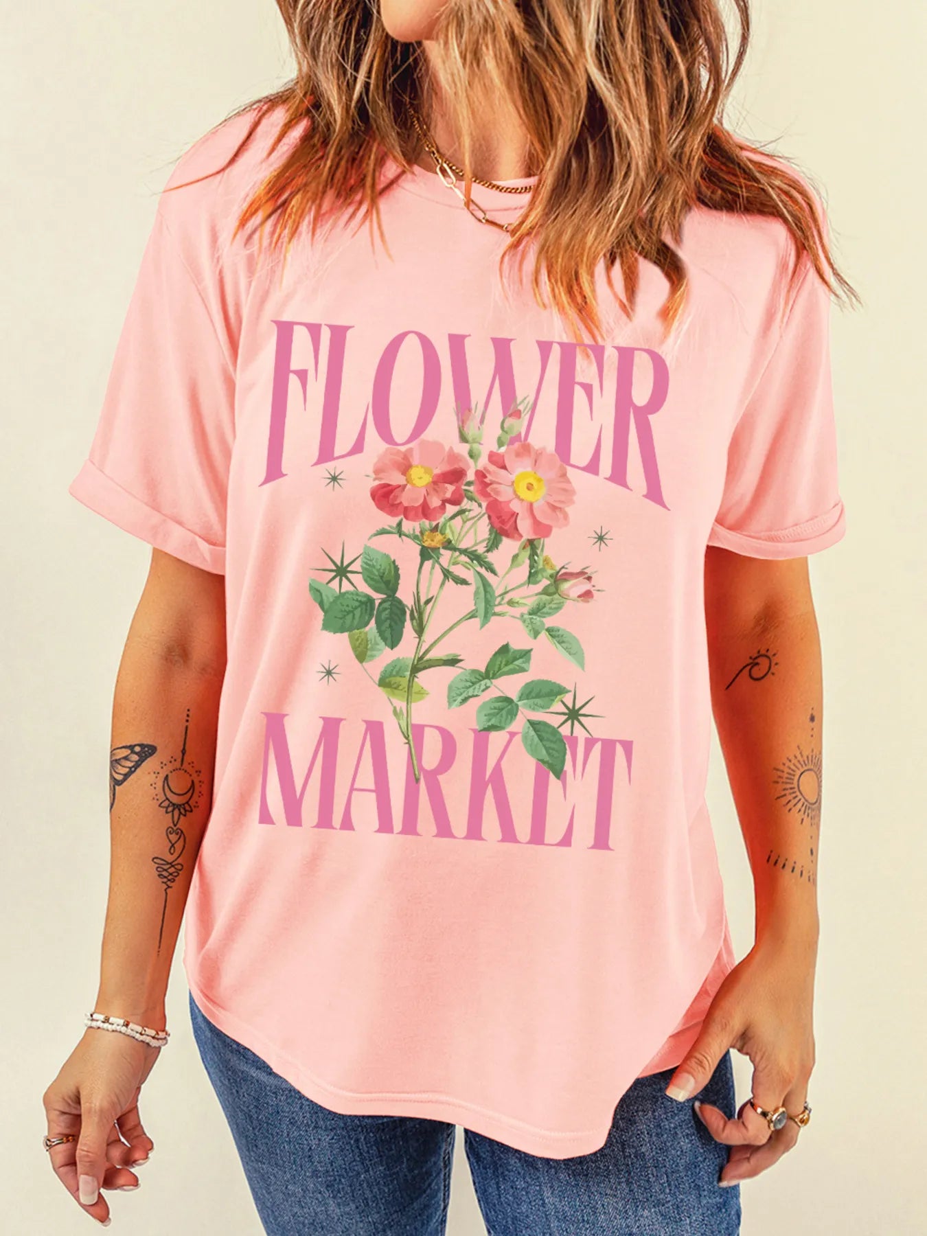 FLOWER MARKET Graphic Crewneck T Shirt