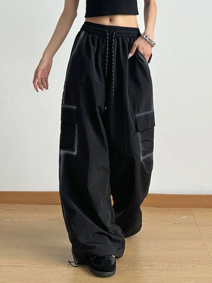 Drawstring Wide Leg Pants Black