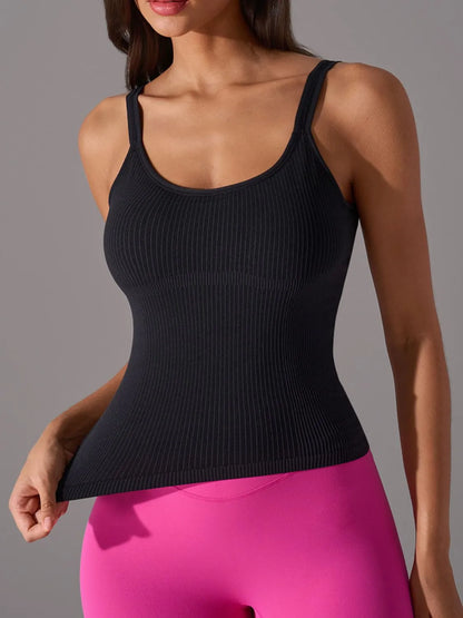 Scoop Neck Active Tank with Detachable Chest Pads Black