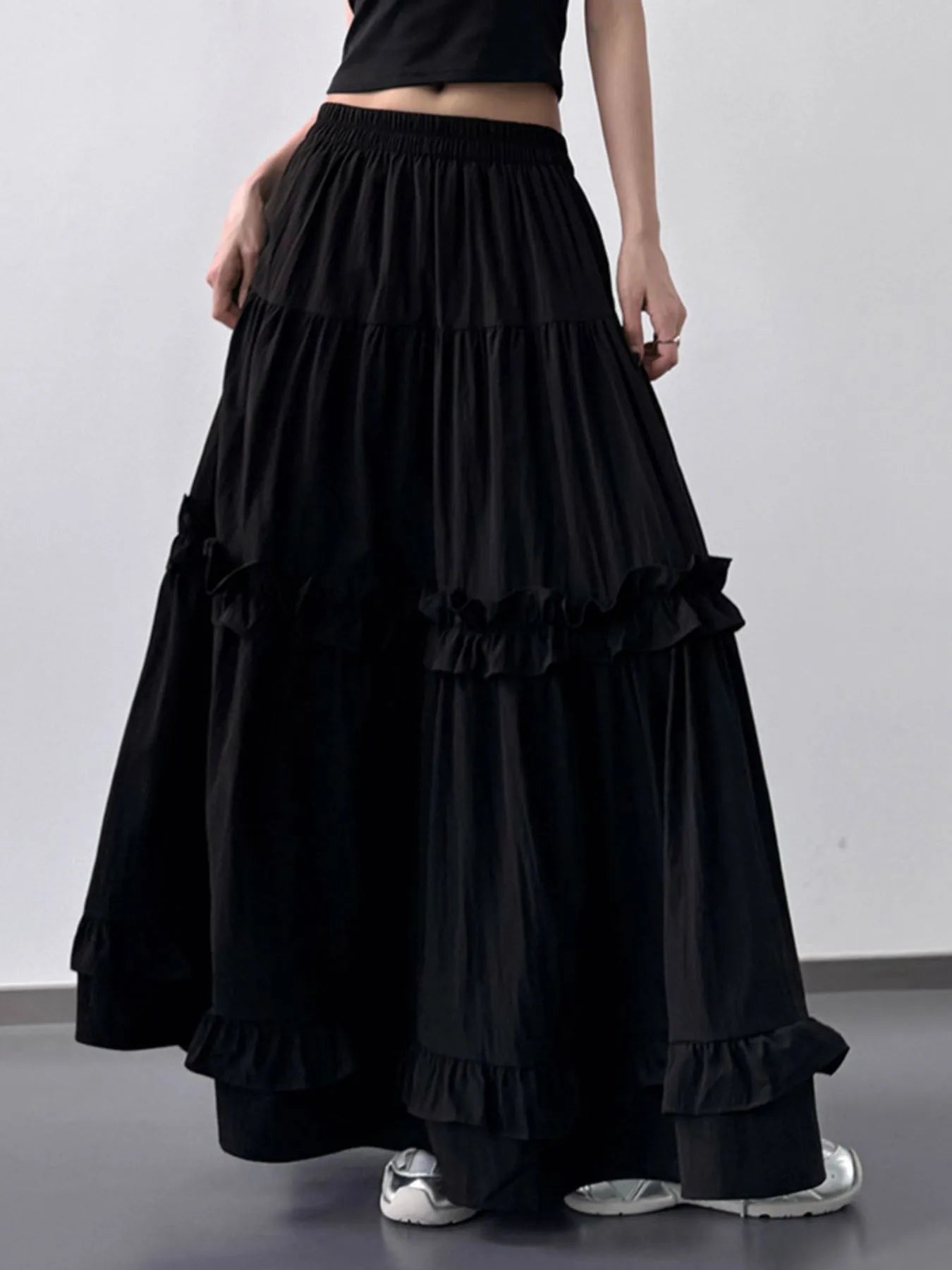 Elastic Waist Ruffle Maxi Skirt
