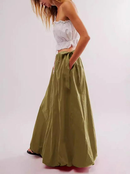 Side Bow Maxi Skirt with Pockets