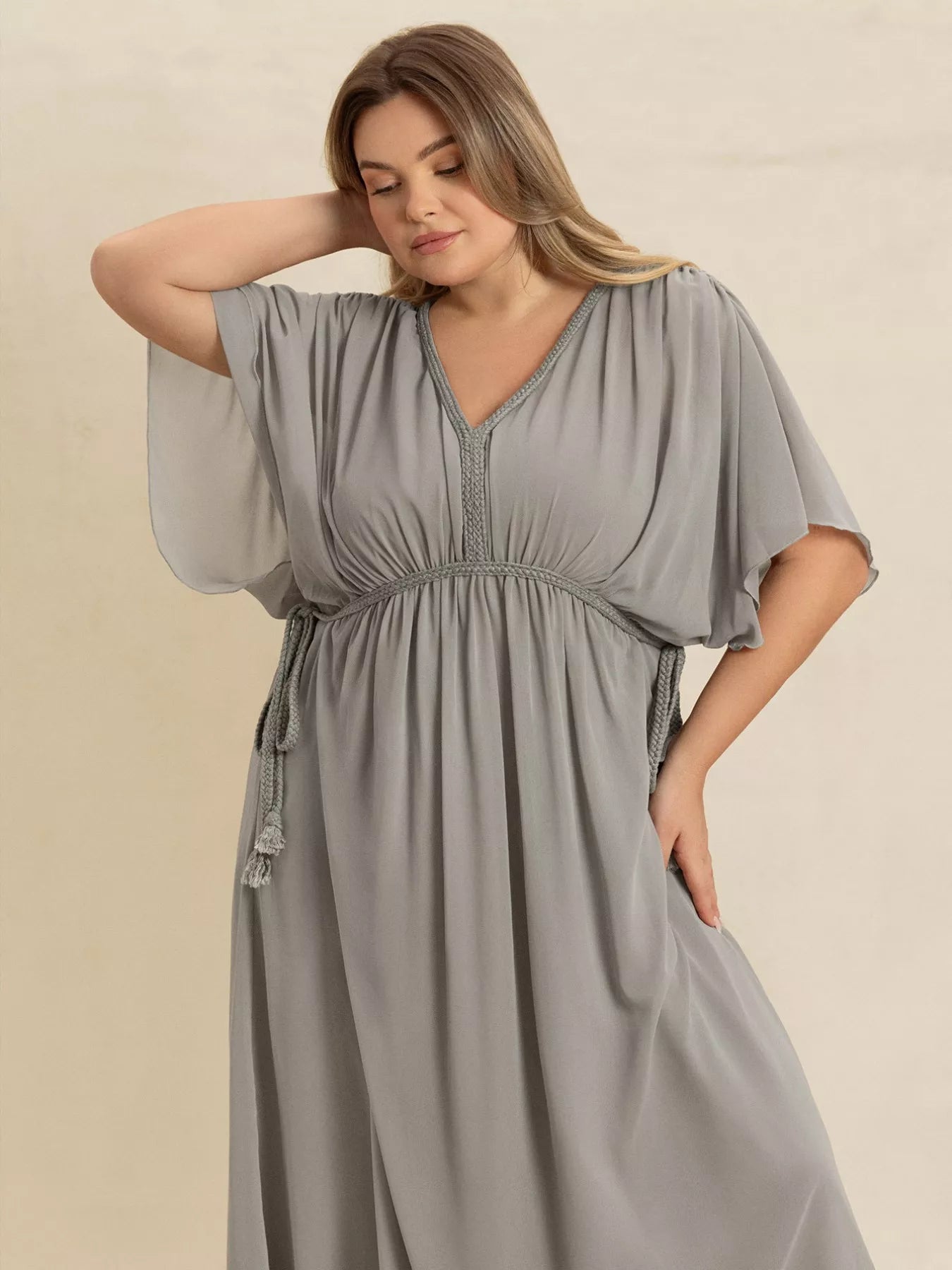 Plus Size V-Neck Flutter Sleeve Dress