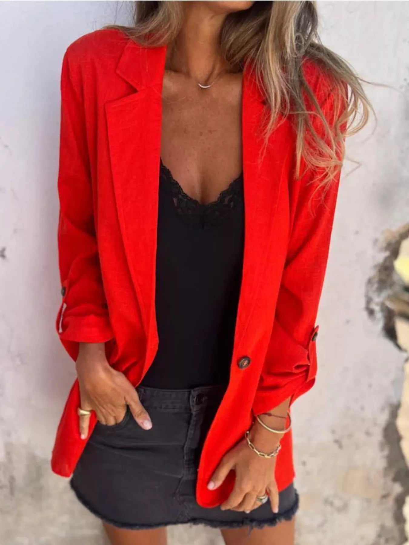 Full Size Lapel Collar Long Sleeve Blazer Plus Size
