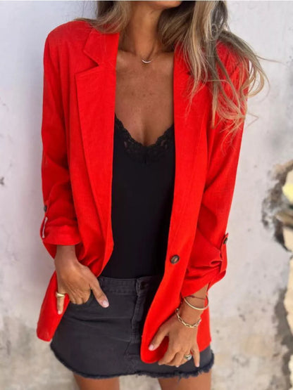 Full Size Lapel Collar Long Sleeve Blazer Plus Size