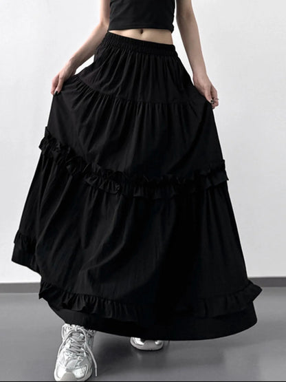 Elastic Waist Ruffle Maxi Skirt