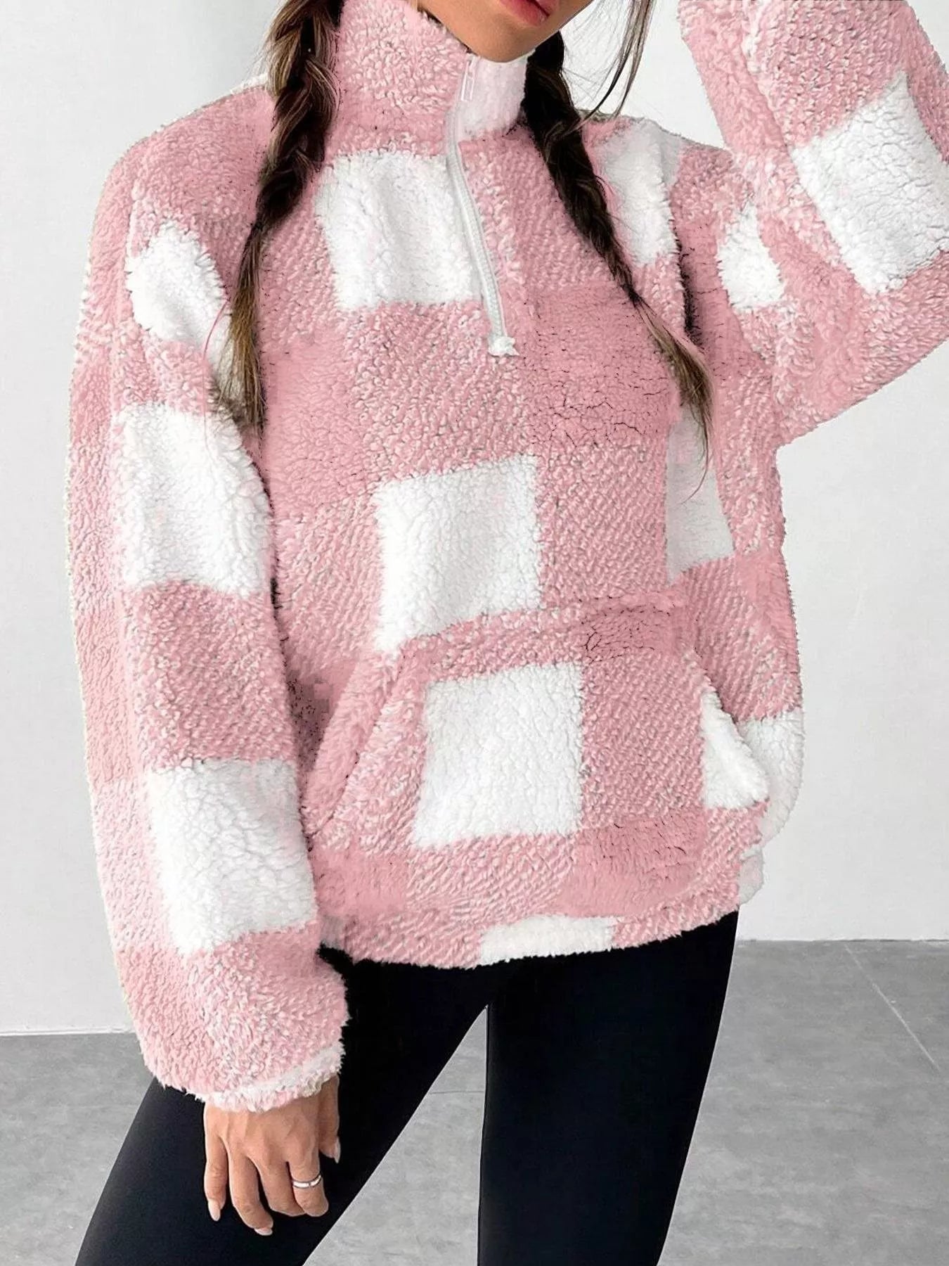 Full Size Plaid Sherpa Long Sleeve Sweatshirt Plus Size
