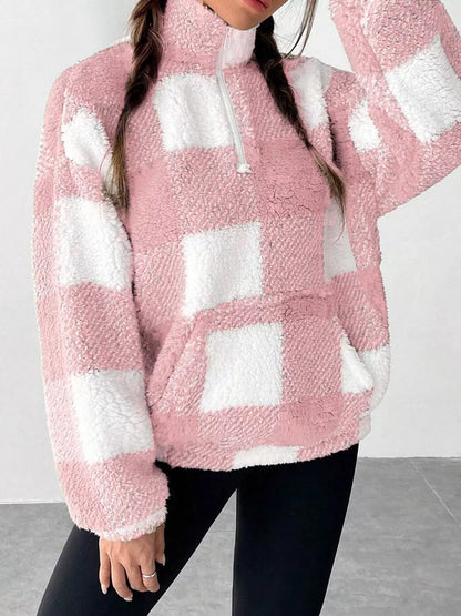 Full Size Plaid Sherpa Long Sleeve Sweatshirt Plus Size