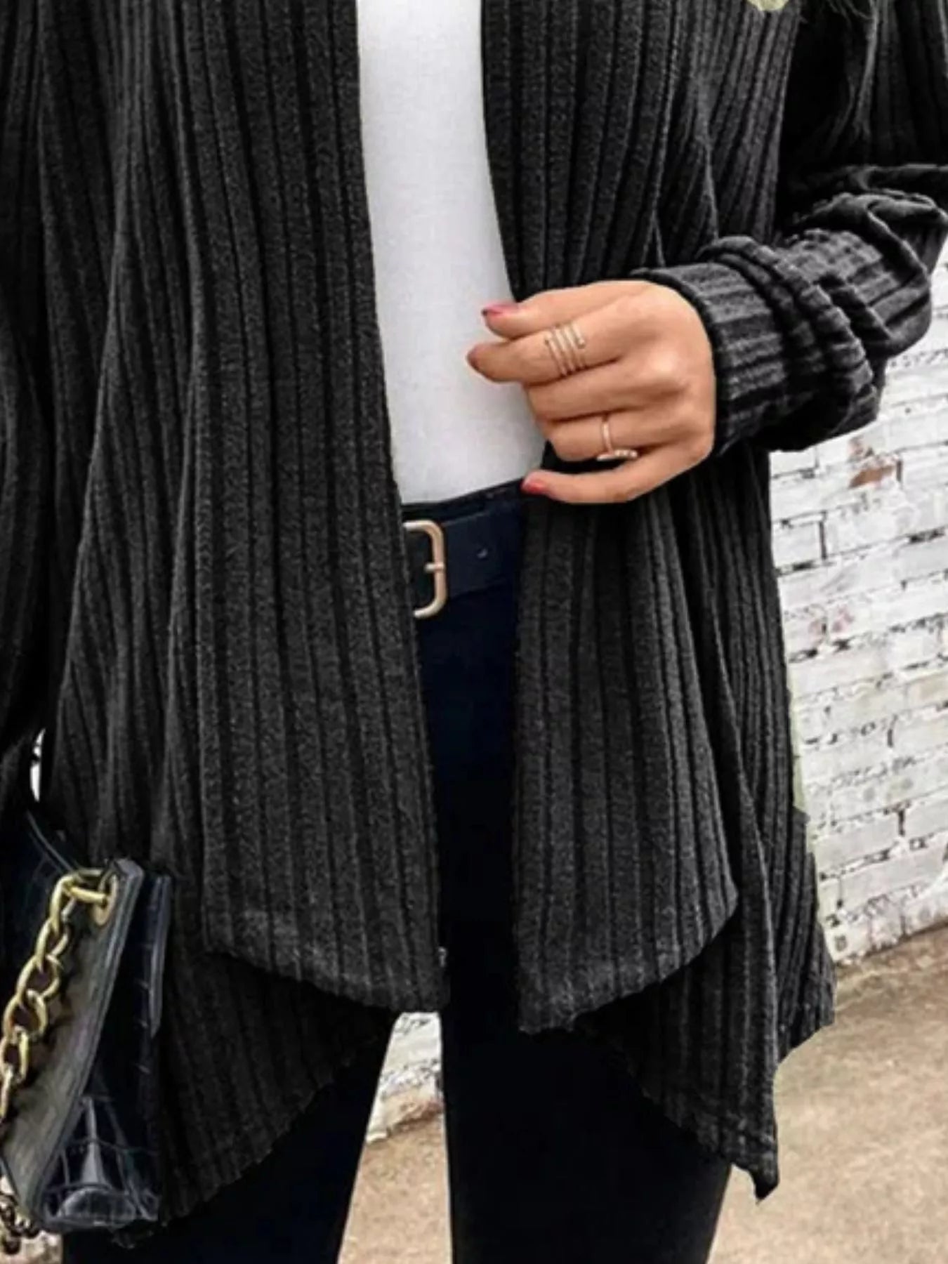 Full Size Ribbed Knit Open Front Cardigan Plus Size