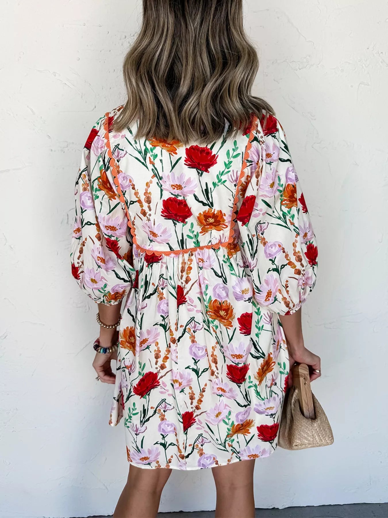 Floral Print 3/4 Sleeve Mini Dress