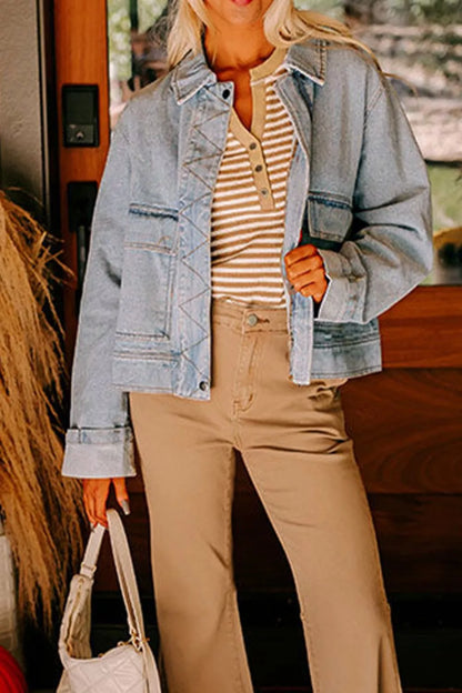 Zip Up Drop Shoulder Denim Jacket