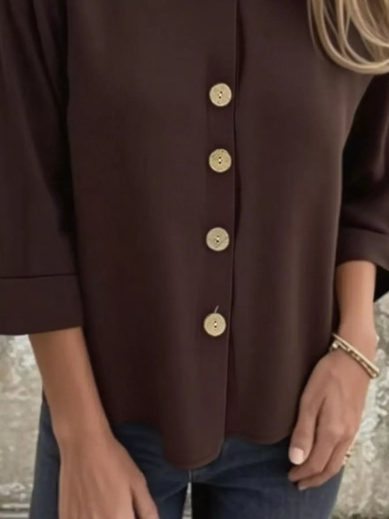 Full Size Button-Front 3/4 Sleeve Casual Blouse Plus Size