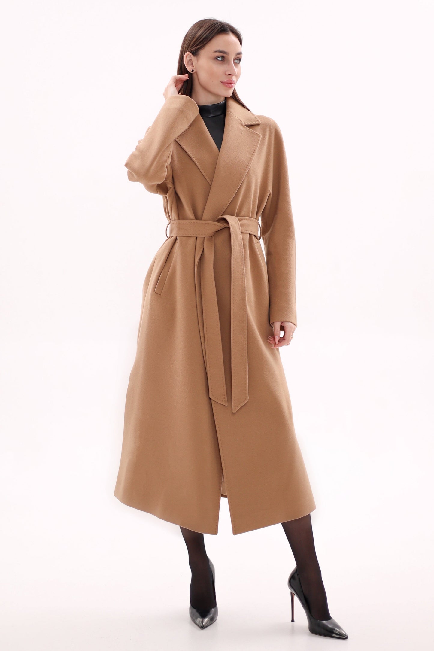 Cambridge Comfort Classic Wraparound Wool Blend Overcoat in Camel