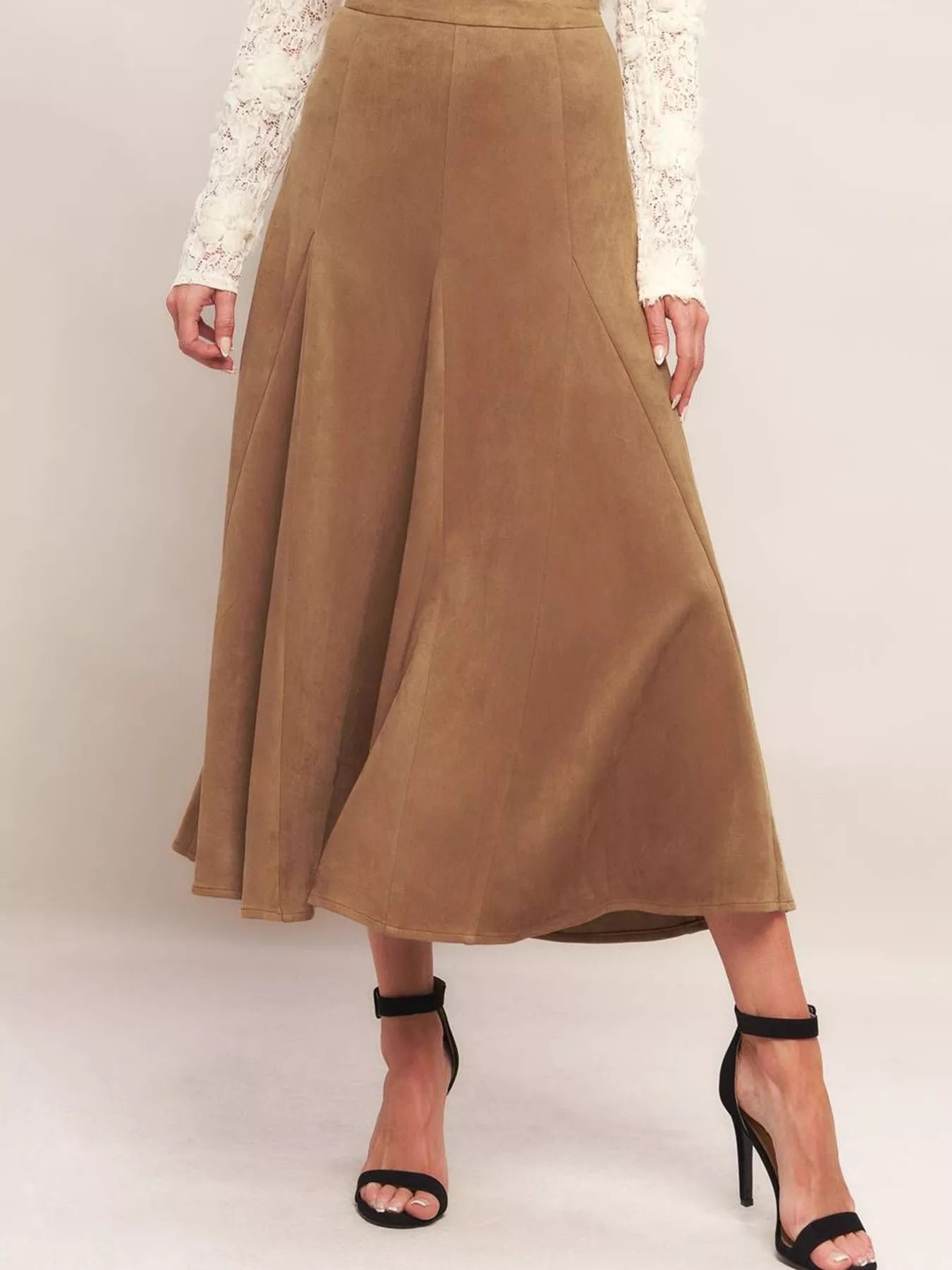 Flowy A-Line Midi Skirt Khaki