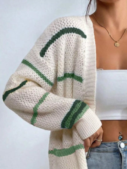 Striped Knit Open Front Cardigan