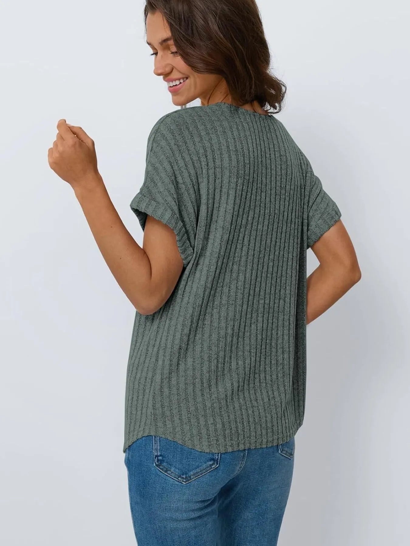Casual Ribbed Knit Short Sleeve T-Shirt