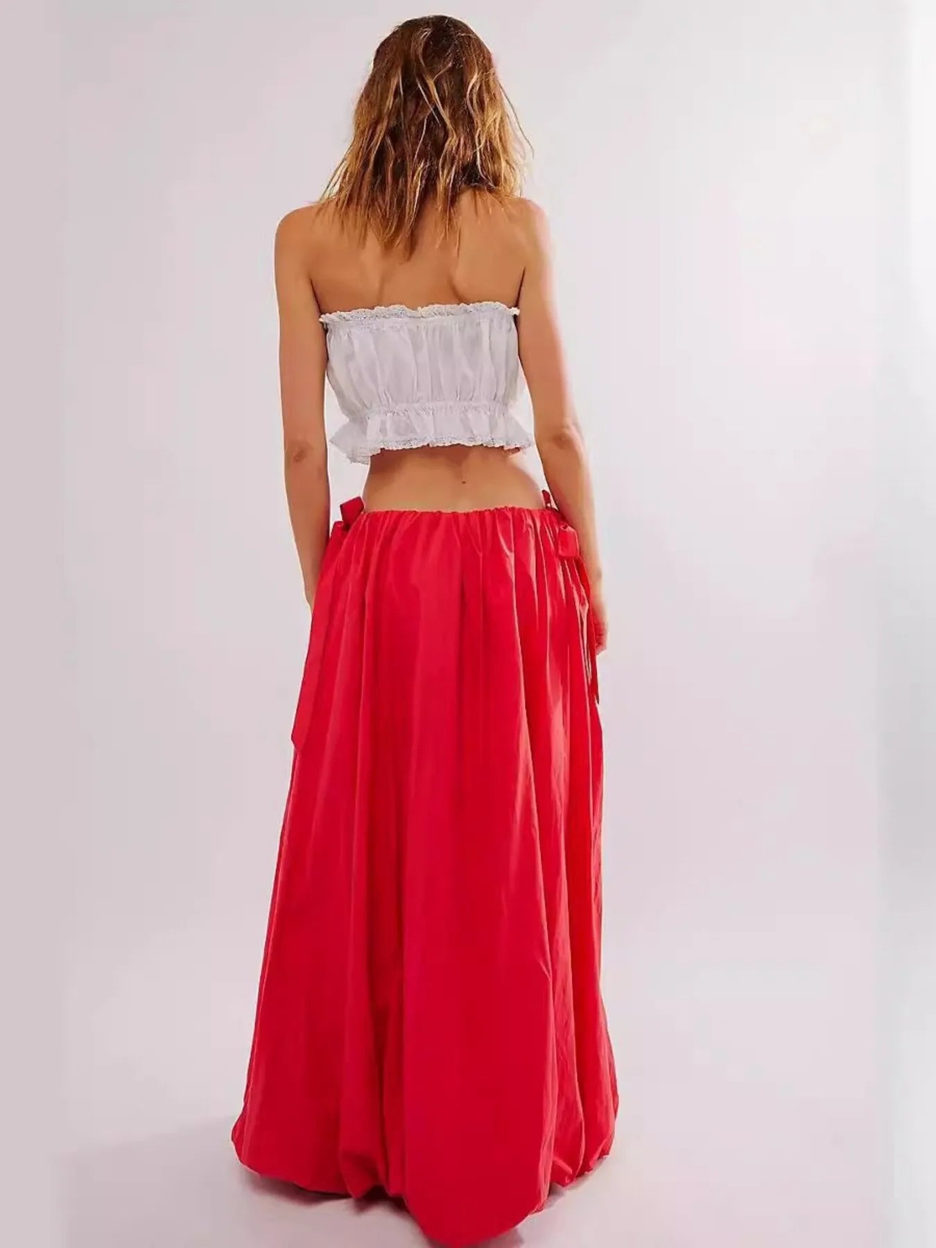 Side Bow Maxi Skirt with Pockets