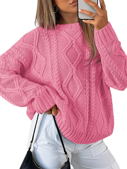 Women's Oversized Cable Knit Crewneck Sweaters - Cozy Fall Pullover