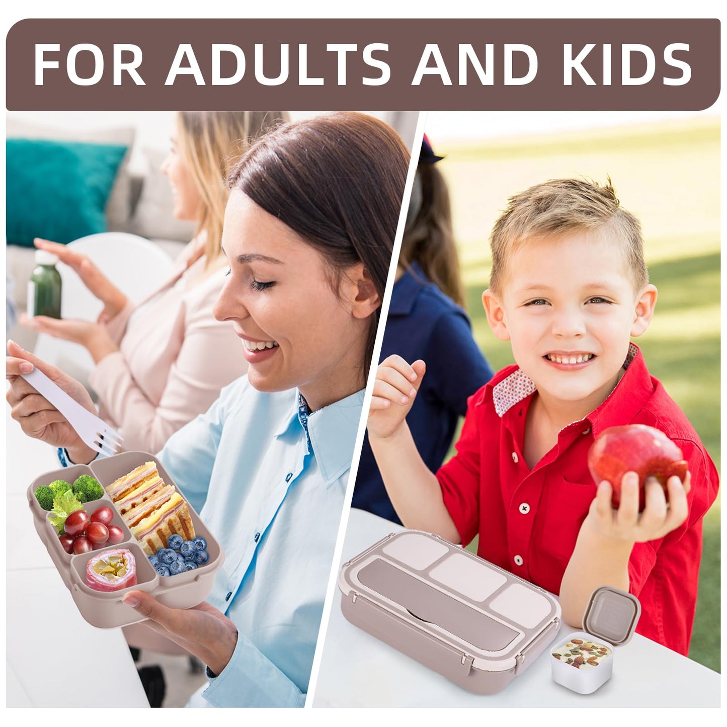 Bento Lunch Box for Kids - 4 Compartment Leak-Proof School Lunch Container with Utensils Purple