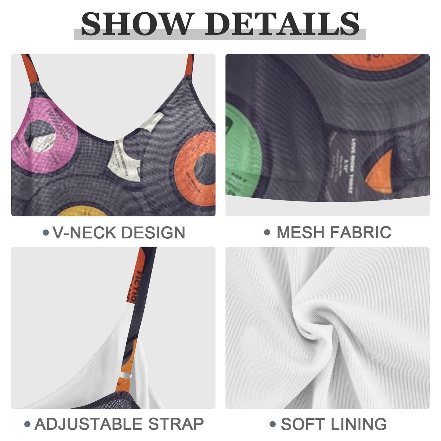 Women's Vinyl Records Print Summer Dress - Sleeveless Halter Sundress with Pockets