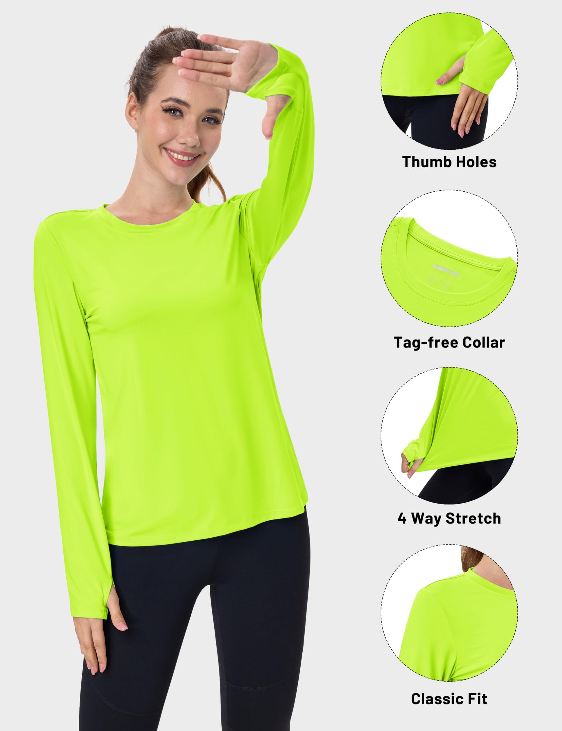 Women's UPF 80+ Long Sleeve Rash Guard - Quick Dry Athletic Shirt with Thumb Holes