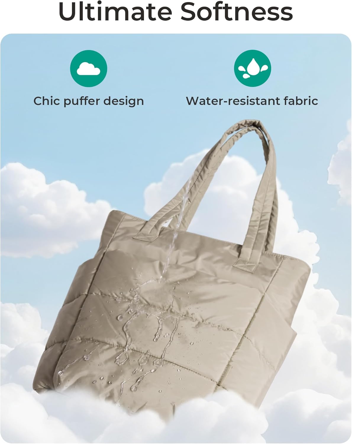 Women's Quilted Tote Bag Lightweight Puffy Shoulder Bag with Compartments