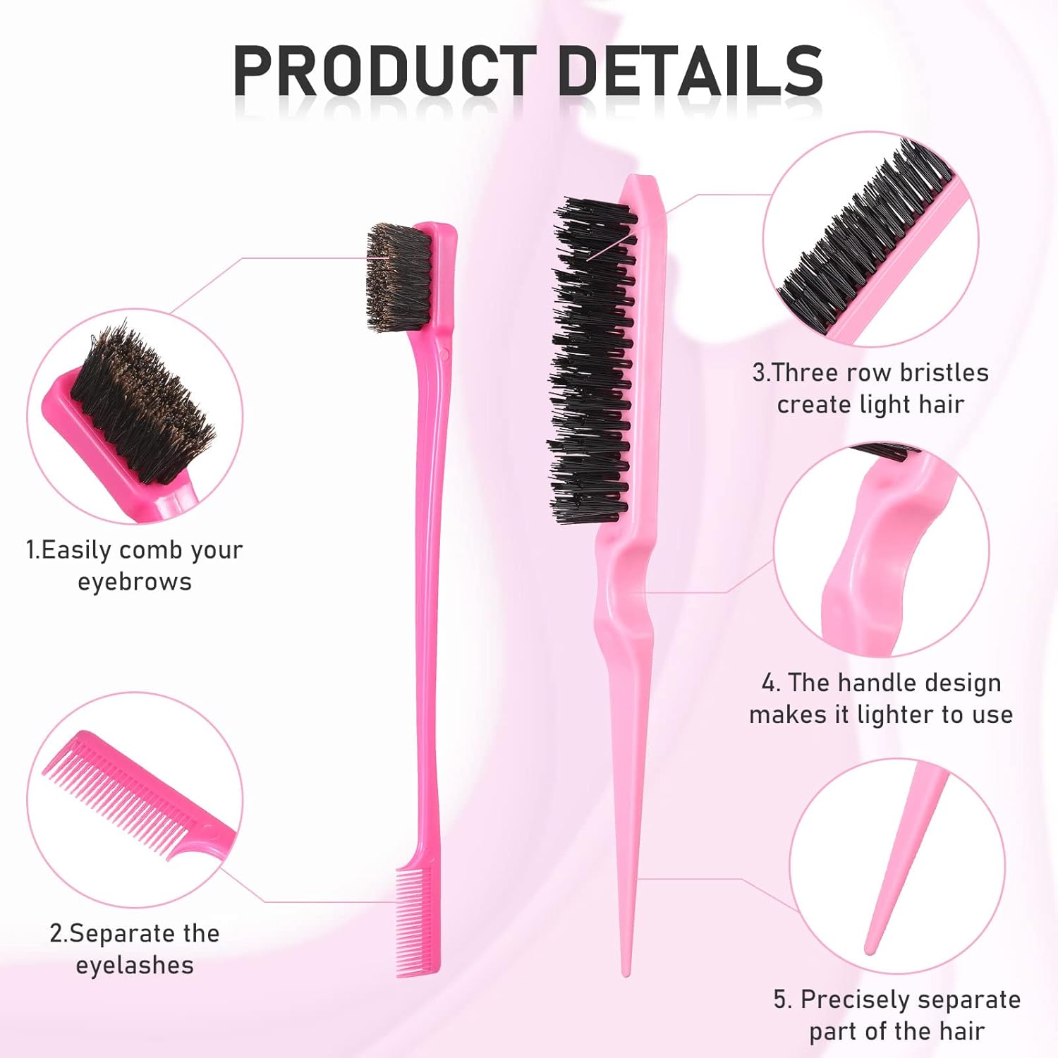 Hair Brush Set 12 Pieces Double Sided Edge Brush Teasing Combs Styling Kit