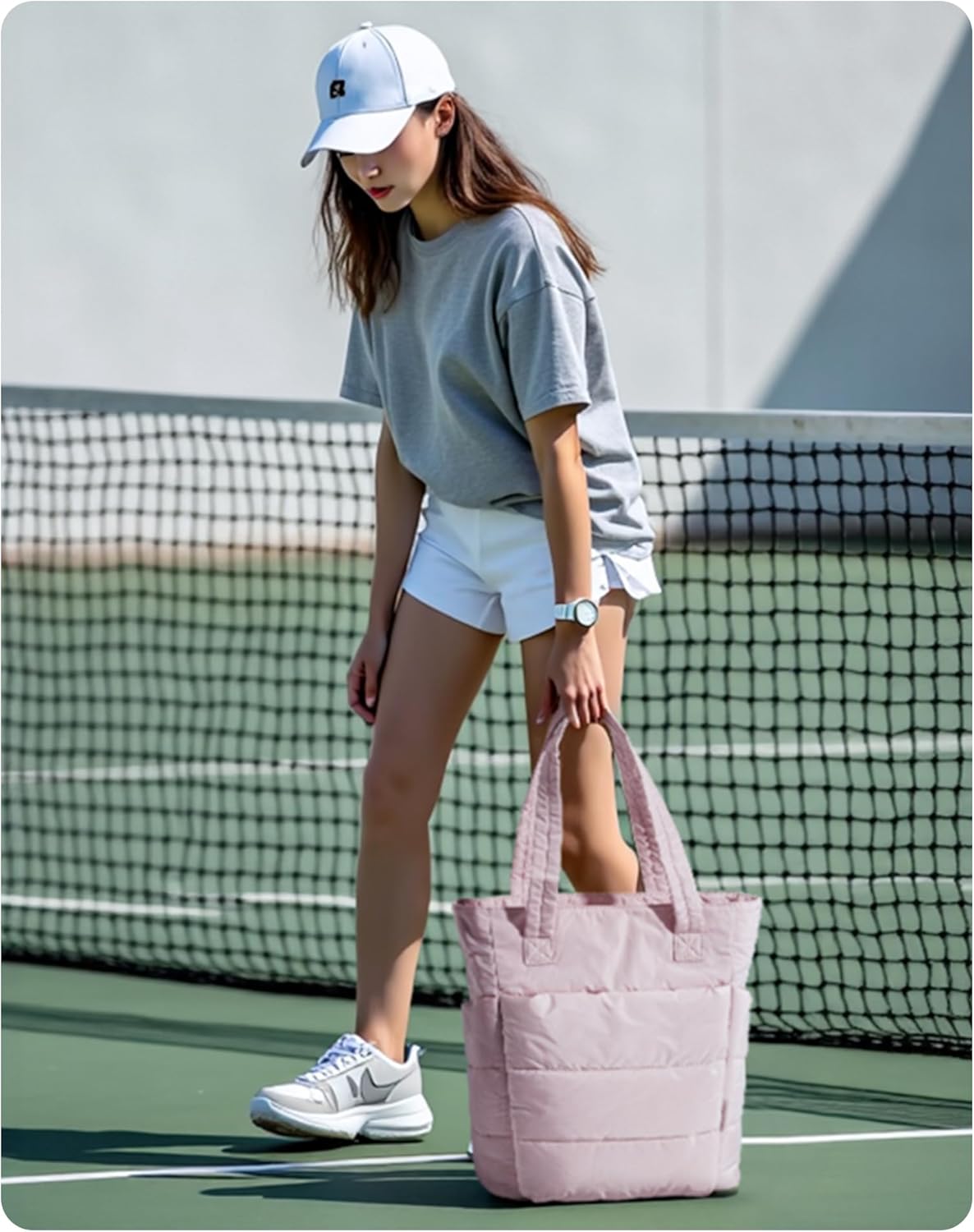 Women's Quilted Tote Bag Lightweight Puffy Shoulder Bag with Compartments