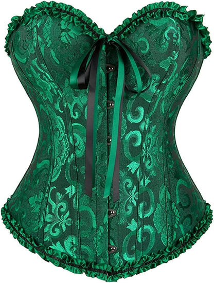Corset Top for Women - Lace Bustier Shapewear with Push Up Support Black and Green