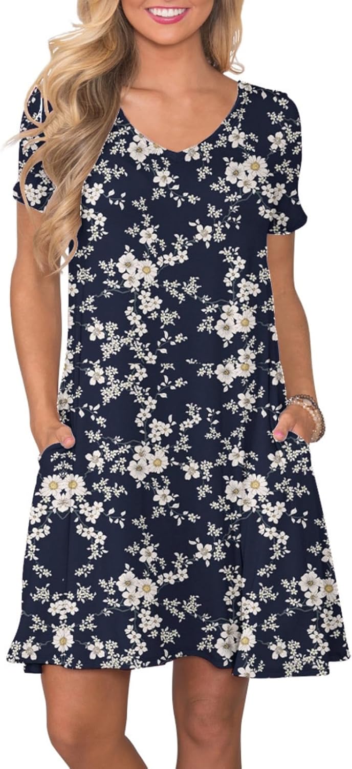 Women's Casual T-Shirt Dress Short Sleeve Summer Swing Dress with Pockets