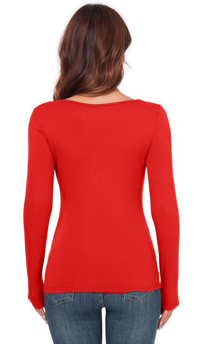Women's Scoop Neck Long Sleeve Top - Slim Fit Thermal Blouse Basic Layer Shirt