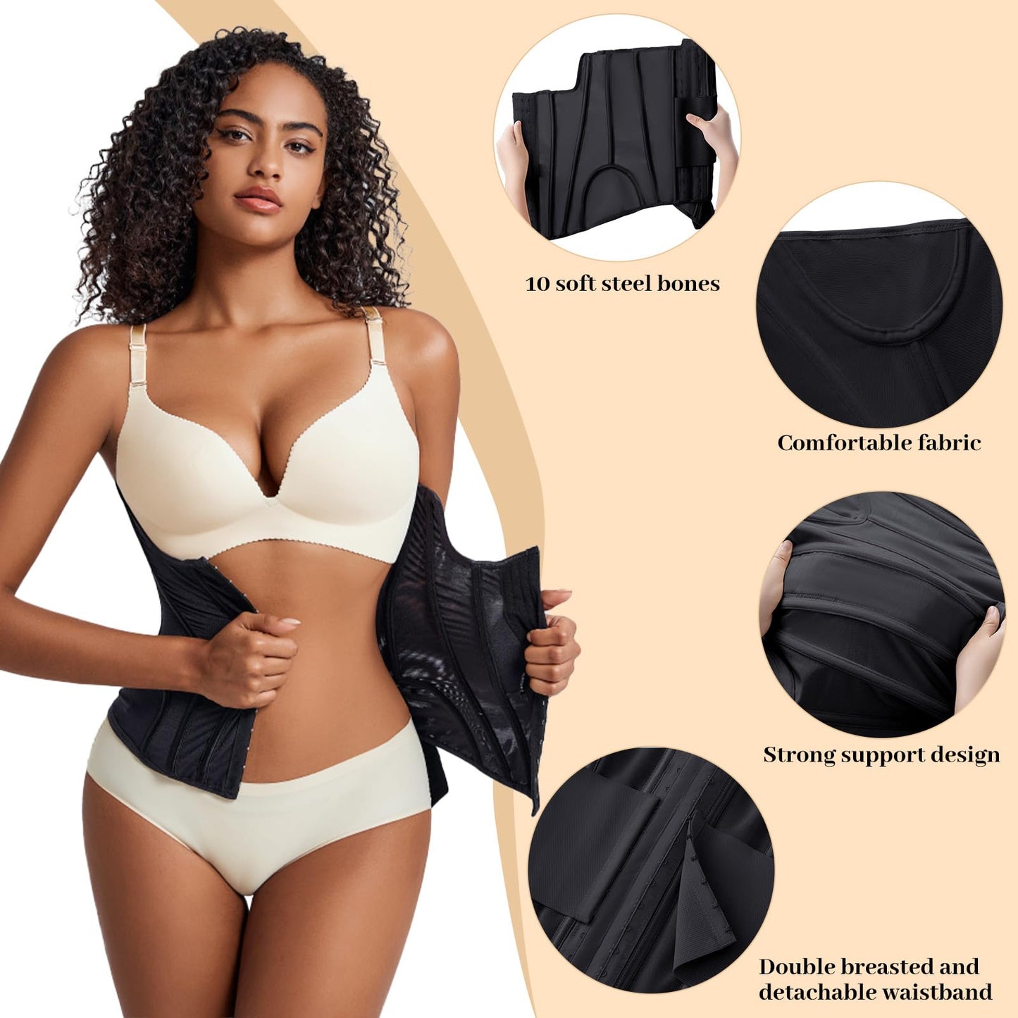 Women's Waist Trainer Body Shaper - Tummy Control Shapewear with Steel Bones