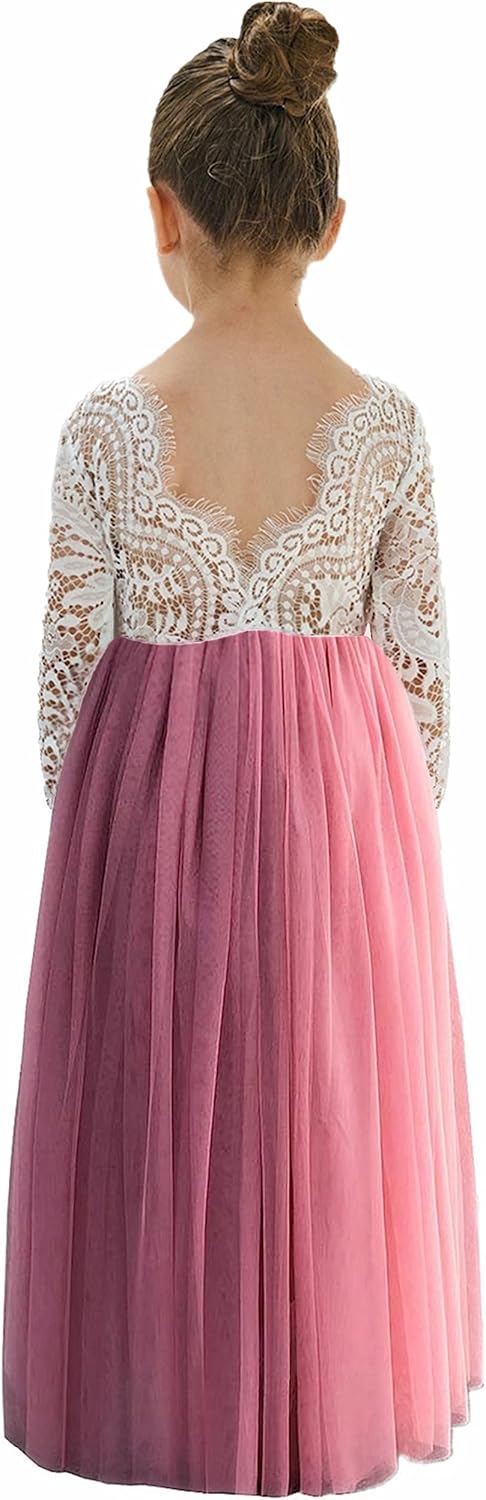 Girls Tulle Flower Girl Dress - Lace Back A-Line Party Dress