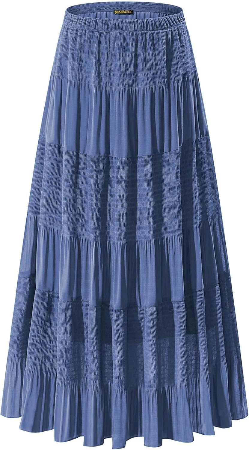 Chiffon Maxi Skirt for Women - High Waist Pleated A-Line Flared Long Skirt